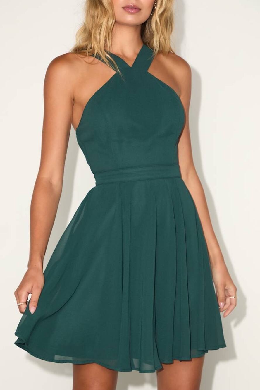 Lulus Women’s Large Dress Mini Skater Halter Fit Flare Short Sleeveless